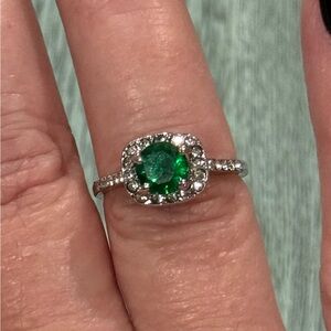 Cushion Cut Simulated  Emerald With Trillion & Round Cut CZ Size 5.5